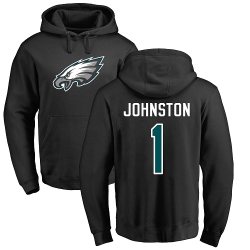 Men Philadelphia Eagles 1 Cameron Johnston Black Name and Number Logo NFL Pullover Hoodie Sweatshirts